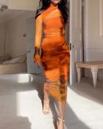 Emi - Elegante vestido de manga larga con encantador estampado Tie Dye