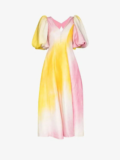 Delia - Elegante vestido con mangas voluminosas y sofisticado cuello en V