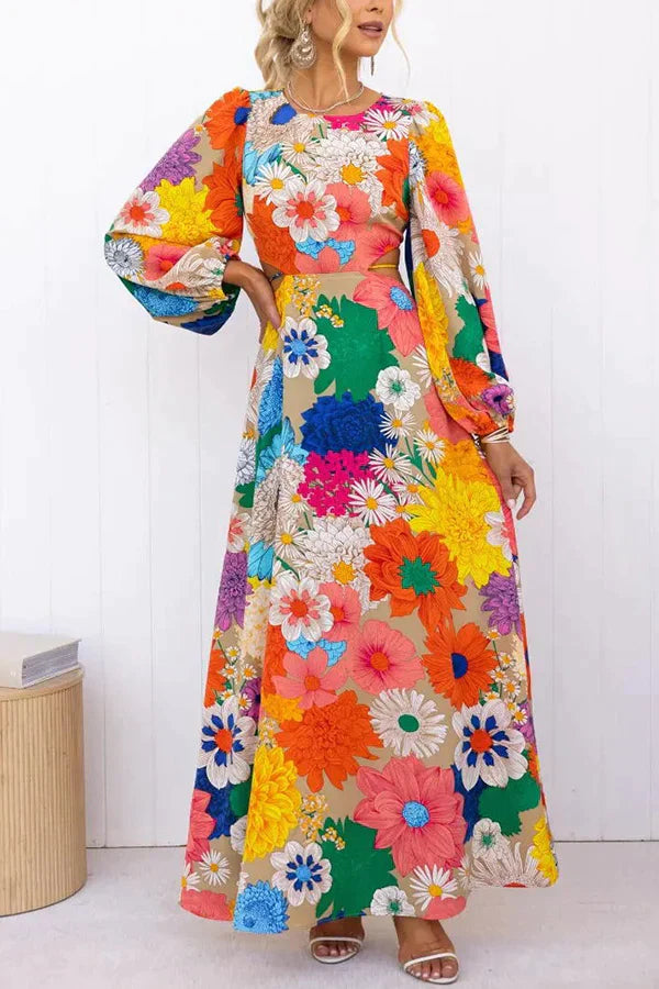 Maxivestido Floral Bloom Forever con Cintura Elástica y Elegantes Aberturas