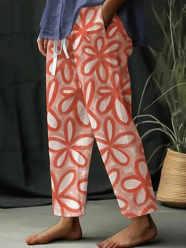 Pantalones Casual Sueltos con Encantador Estampado Floral Botánico para Mujer - Maria