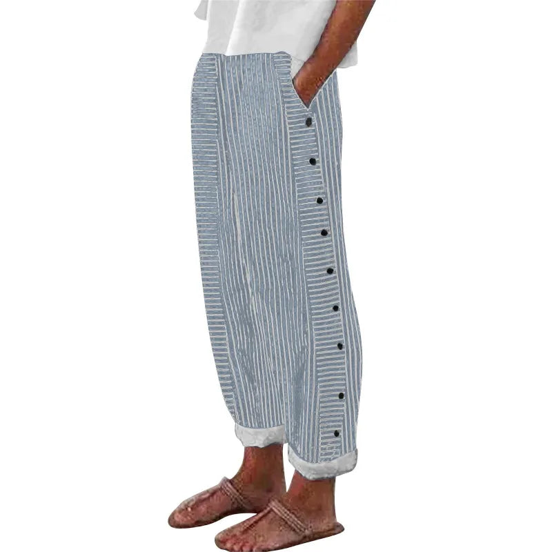 Pantalones Sueltos de Rayas Teresa con Elegantes Bolsillos Abotonados