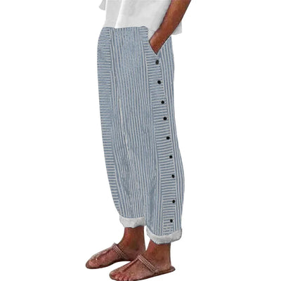 Pantalones Sueltos de Rayas Teresa con Elegantes Bolsillos Abotonados