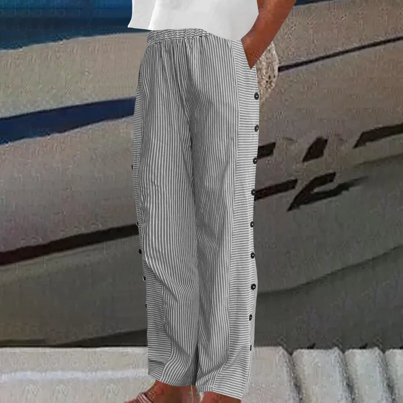 Pantalones Sueltos de Rayas Teresa con Elegantes Bolsillos Abotonados