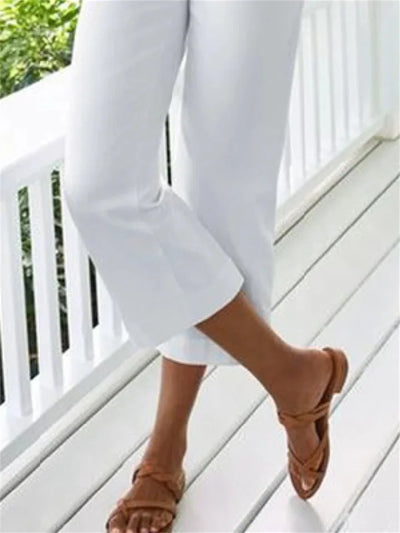 Elegantes pantalones cortos capri de algodón y lino para mujer