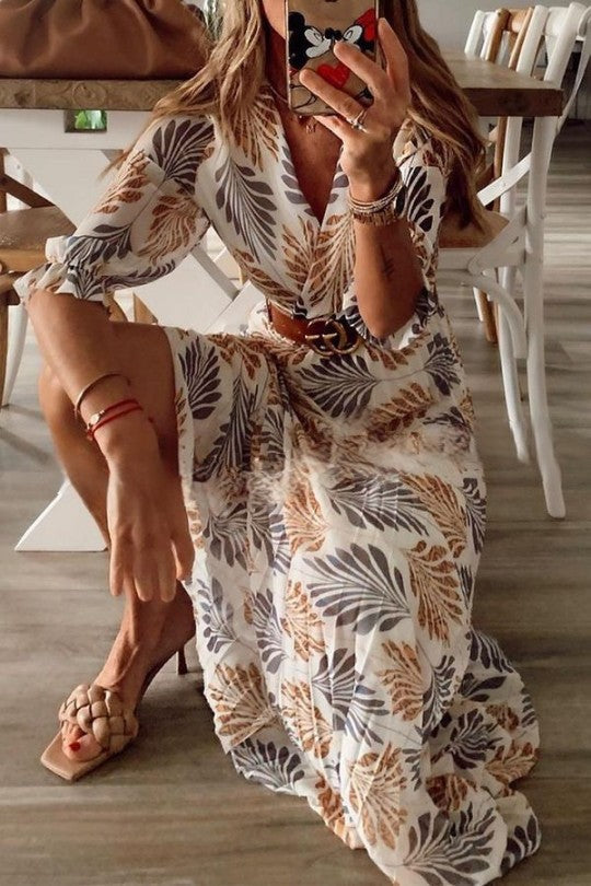 Vestido Plisado de Manga Larga Wendy con Encantador Estampado Botánico