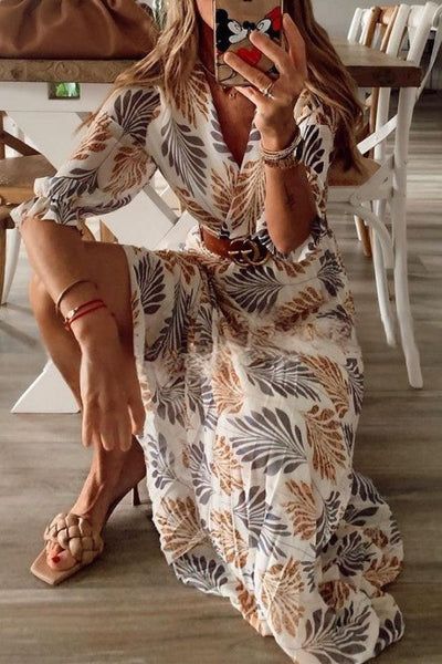 Vestido Plisado de Manga Larga Wendy con Encantador Estampado Botánico