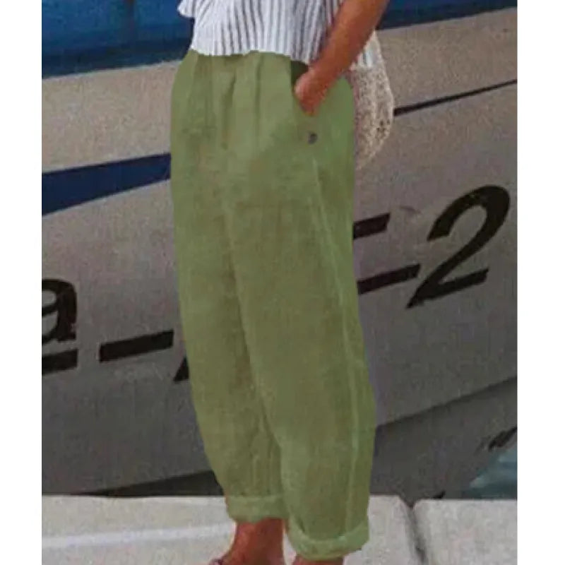 Gemma - Elegante pantalón casual de algodón y lino con estampado para mujer