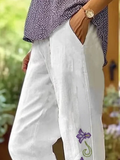 Gina - Pantalones cortos rectos con elegante costura de bolsillo y encantadora pintura floral para un look casual