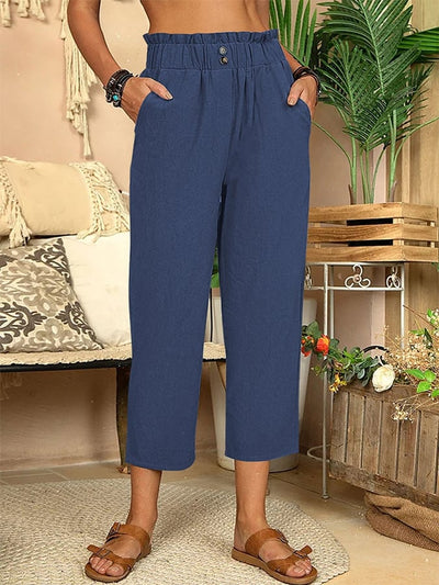 Pantalones Rectos de Algodón y Lino para Mujer - Elegancia Casual con Mia