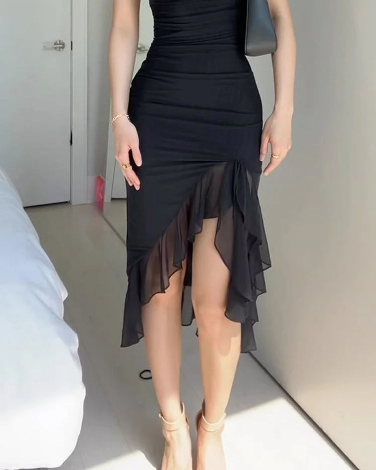 Vestido de verano sin mangas con elegantes volantes