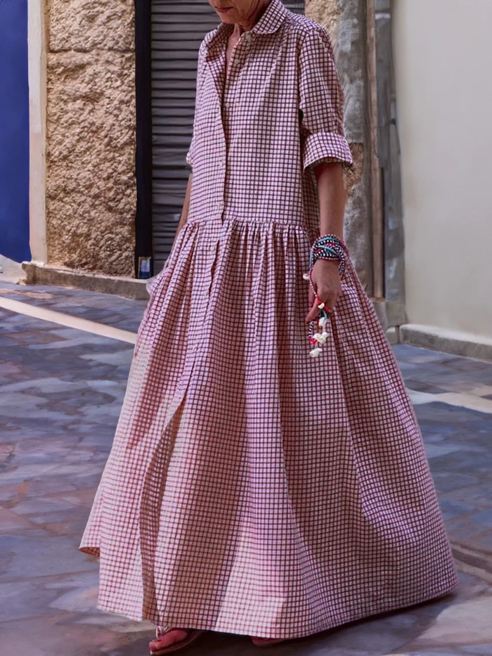 Elegante maxivestido patchwork de manga larga para mujer