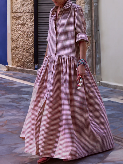 Elegante maxivestido patchwork de manga larga para mujer