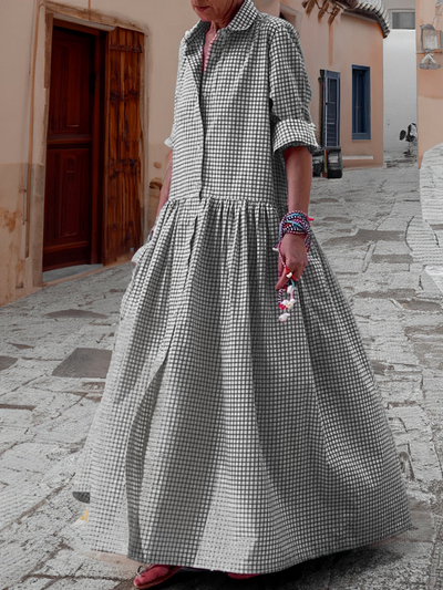 Elegante maxivestido patchwork de manga larga para mujer