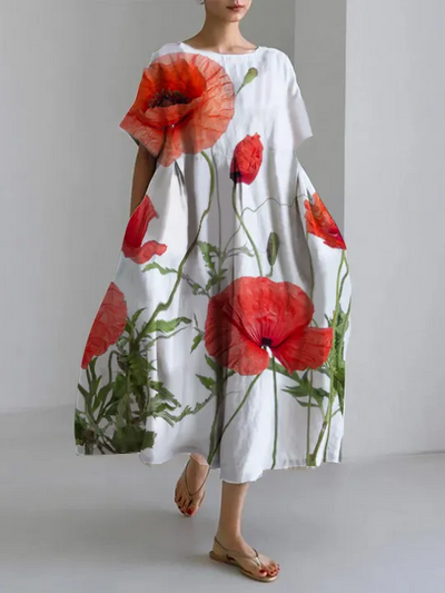 Vestido Midi de Manga Larga Zova™ con Estampado Rojo Chic y Casual