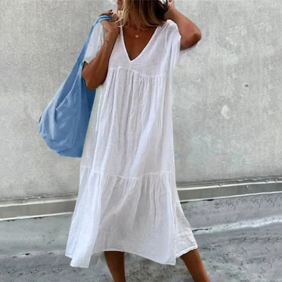 Vestido Casual Desiree con Elegante Corte Recto, Cuello en V y Práctico Bolsillo para Mujer