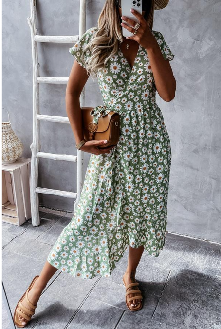 Micaela - Encantador vestido midi floral con adorables margaritas