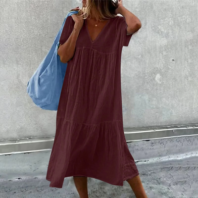 Vestido Casual Desiree con Elegante Corte Recto, Cuello en V y Práctico Bolsillo para Mujer