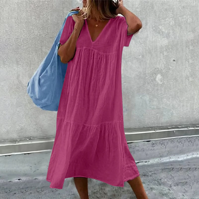 Vestido Casual Desiree con Elegante Corte Recto, Cuello en V y Práctico Bolsillo para Mujer