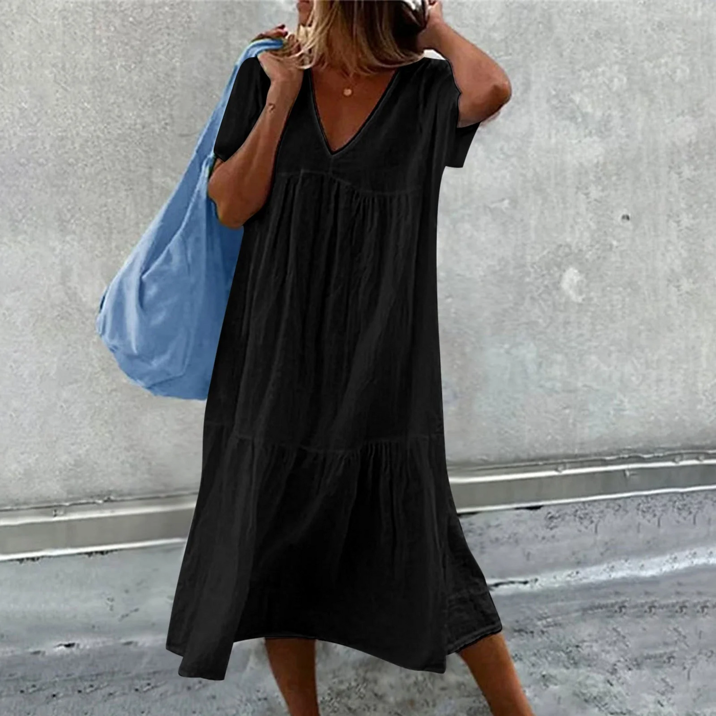 Vestido Casual Desiree con Elegante Corte Recto, Cuello en V y Práctico Bolsillo para Mujer