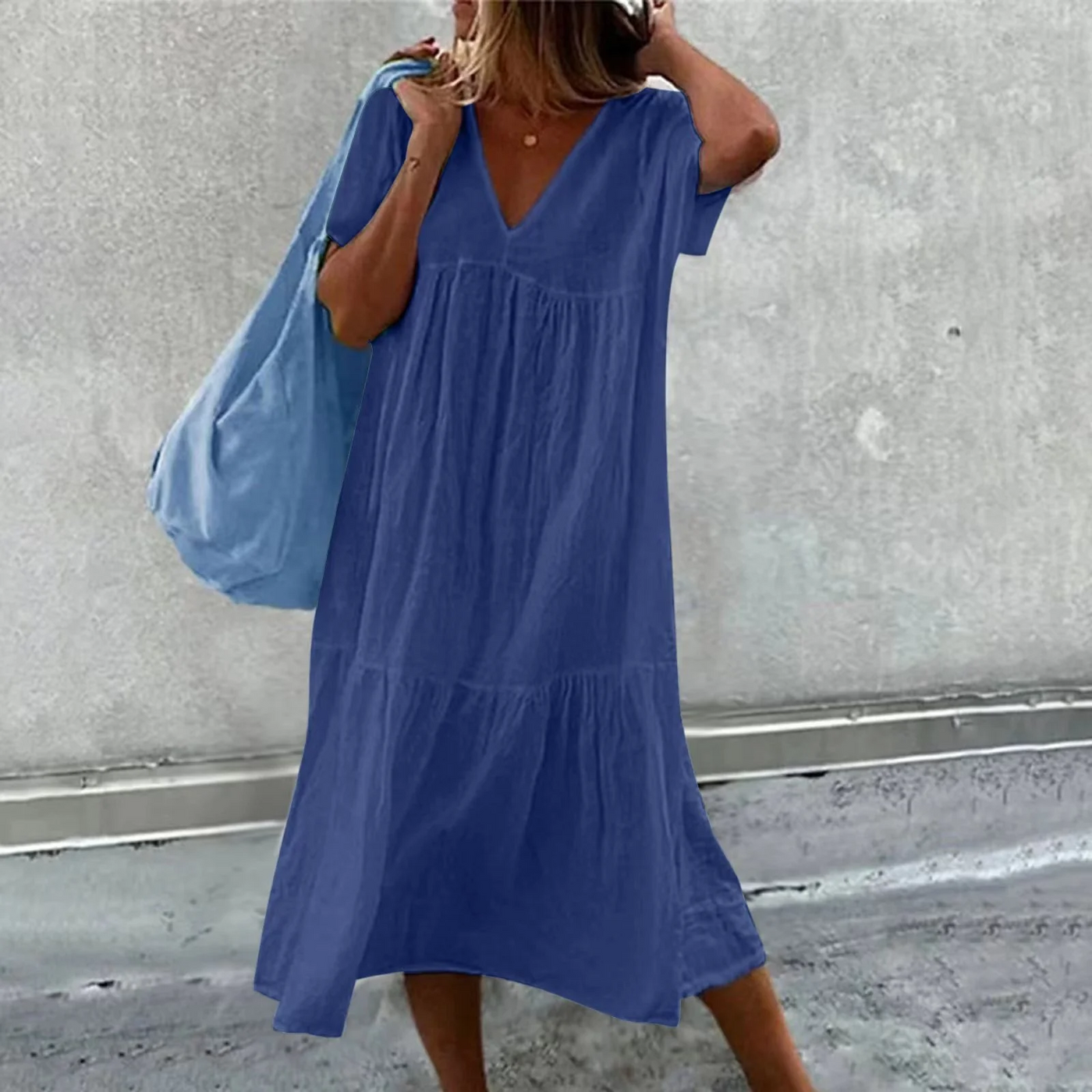Vestido Casual Desiree con Elegante Corte Recto, Cuello en V y Práctico Bolsillo para Mujer