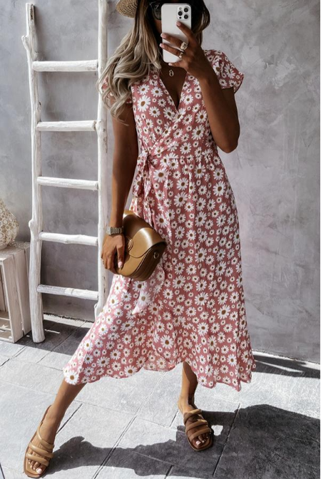 Micaela - Encantador vestido midi floral con adorables margaritas