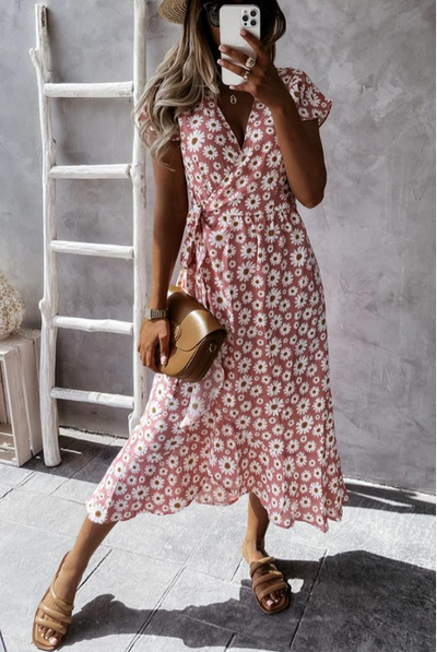 Micaela - Encantador vestido midi floral con adorables margaritas