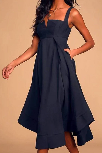Vestido Midi Azul Marino con Cintura Imperio - Elegancia y Estilo en Cada Paso