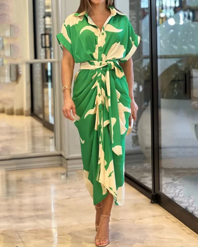 Vestido Brenda: Elegante estampado con botones y delicado lazo en la cintura