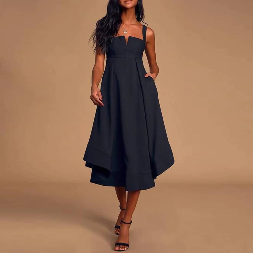 Vestido Midi Azul Marino con Cintura Imperio - Elegancia y Estilo en Cada Paso