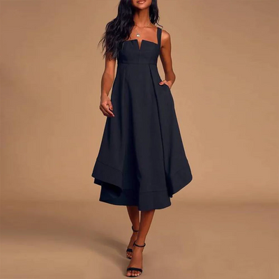 Vestido Midi Azul Marino con Cintura Imperio - Elegancia y Estilo en Cada Paso