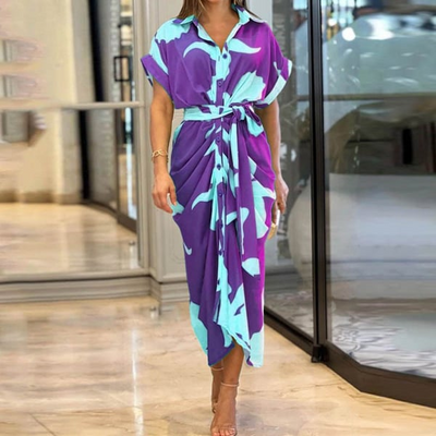 Vestido Brenda: Elegante estampado con botones y delicado lazo en la cintura
