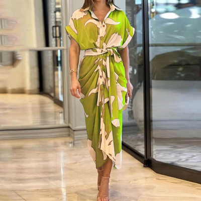 Vestido Brenda: Elegante estampado con botones y delicado lazo en la cintura