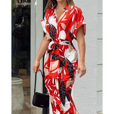 Vestido Brenda: Elegante estampado con botones y delicado lazo en la cintura