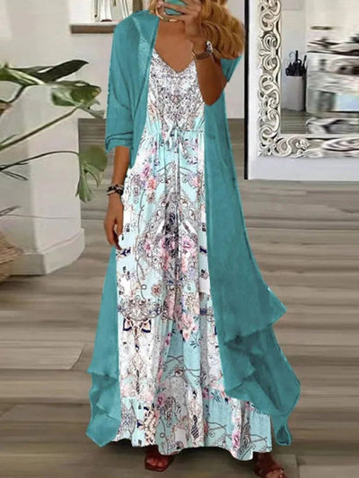 Deslumbrante maxivestido verde Andrea con abrigo a juego