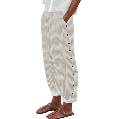 Pantalones Sueltos de Rayas Teresa con Elegantes Bolsillos Abotonados