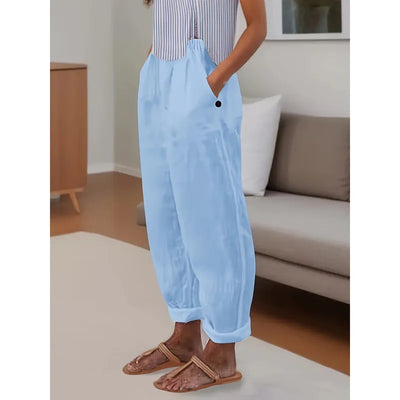 Gemma - Elegante pantalón casual de algodón y lino con estampado para mujer