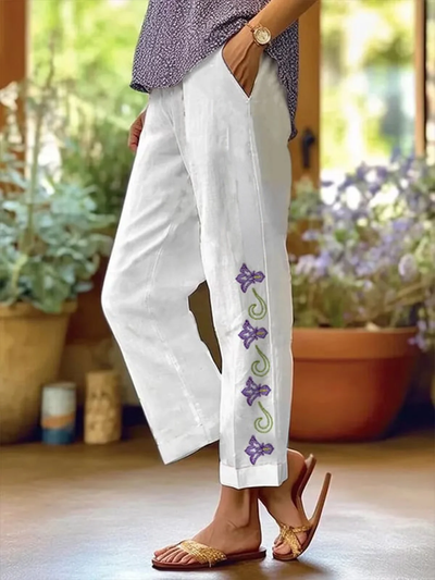 Gina - Pantalones cortos rectos con elegante costura de bolsillo y encantadora pintura floral para un look casual