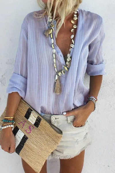 Janna - Tops con cuello en V y botones a rayas de Street