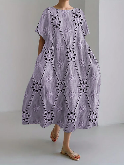 Vestido Largo Lola: Elegancia en Mezcla de Lino y Encaje con Encantador Bordado Floral de Diamantes