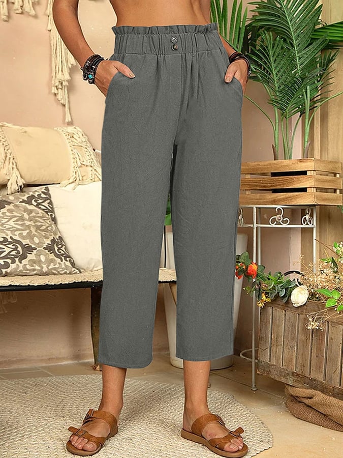 Pantalones Rectos de Algodón y Lino para Mujer - Elegancia Casual con Mia