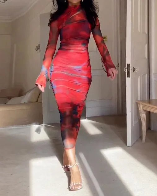 Emi - Elegante vestido de manga larga con encantador estampado Tie Dye
