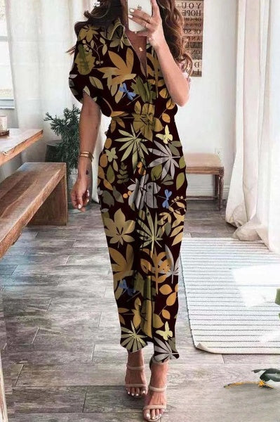 Vestidos A-Line Emma para Mujeres con Estilo Británico, Imprimé y Cuello Vuelto con Abertura Lateral