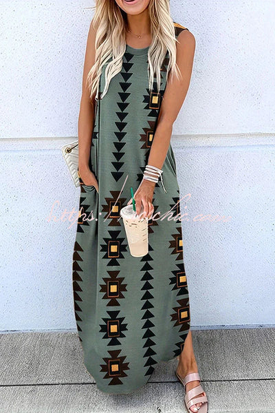 Maxivestido de punto con bolsillos Celina - Estilo Geométrico Bohemio