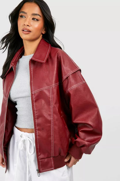 Chaqueta bomber Sophi con efecto piel