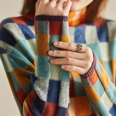 ADELE - Suéter de cuello alto con diseño colorido para mujeres
