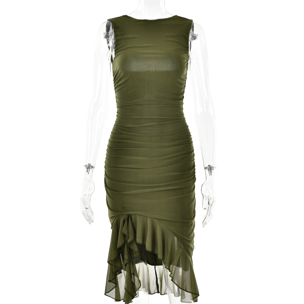 Vestido de verano sin mangas con elegantes volantes