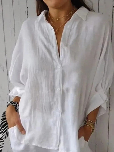 Gabriela - Elegante camisa de algodón y lino con lazo para un look casual femenino