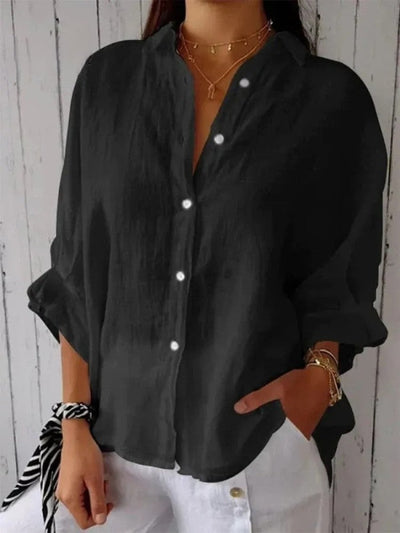 Gabriela - Elegante camisa de algodón y lino con lazo para un look casual femenino