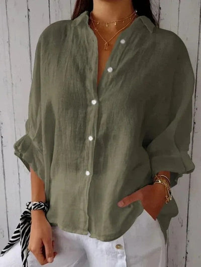 Gabriela - Elegante camisa de algodón y lino con lazo para un look casual femenino