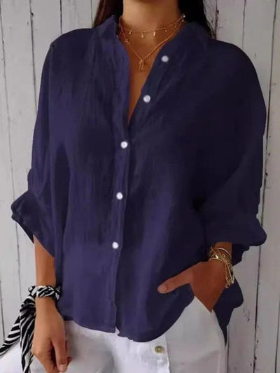 Gabriela - Elegante camisa de algodón y lino con lazo para un look casual femenino